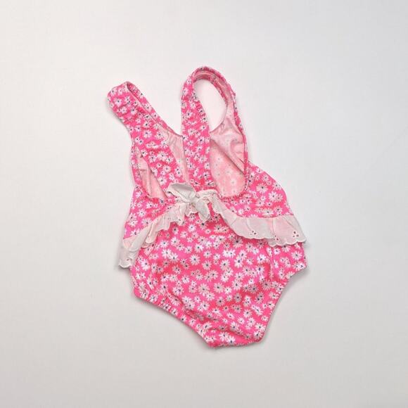 Vintage Swimsuit Baby Girls Sz 12m Pink Neon 80s 90s Ruffle - Picture 2 of 3